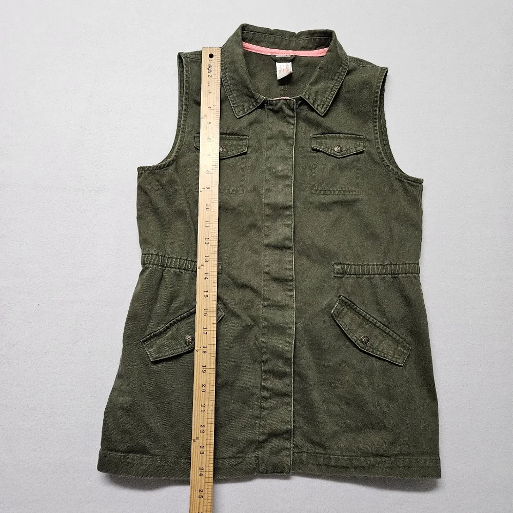 Cat & Jack Vest Snaps Pockets Green Pink Sz 14 16